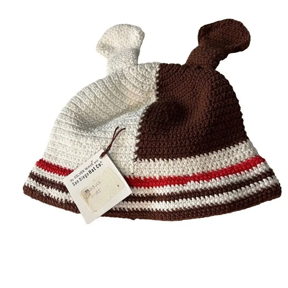 Crochet‎ Puppy Dog Hat Cap Child’s Size 1-2T NWT White Brown Kid’s Crochet Hat